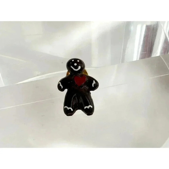 Hand Painted Chocolate Gingerbread Man Cookie Christmas Vintage Pin | Brooch - Picture 4 of 8